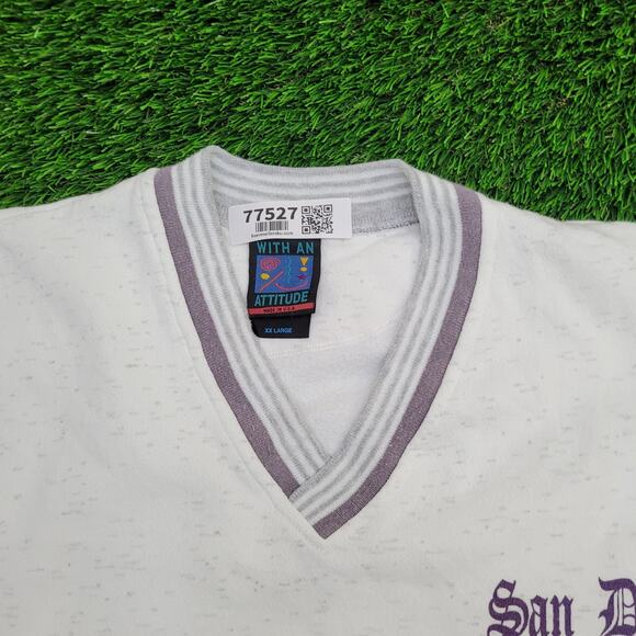 Vintage 90s San-Diego Ringer Sweatshirt 2XL 26x26 Boxy Gray - Picture 10 of 12